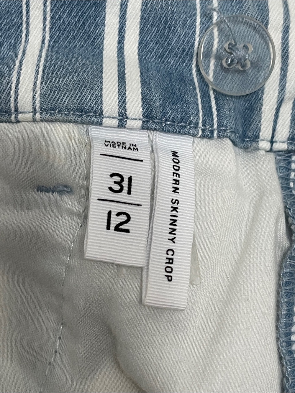 LOFT Modern Skinny Crop Blue and White Vertical Striped Pants 31 / 12 - Picture 7 of 15